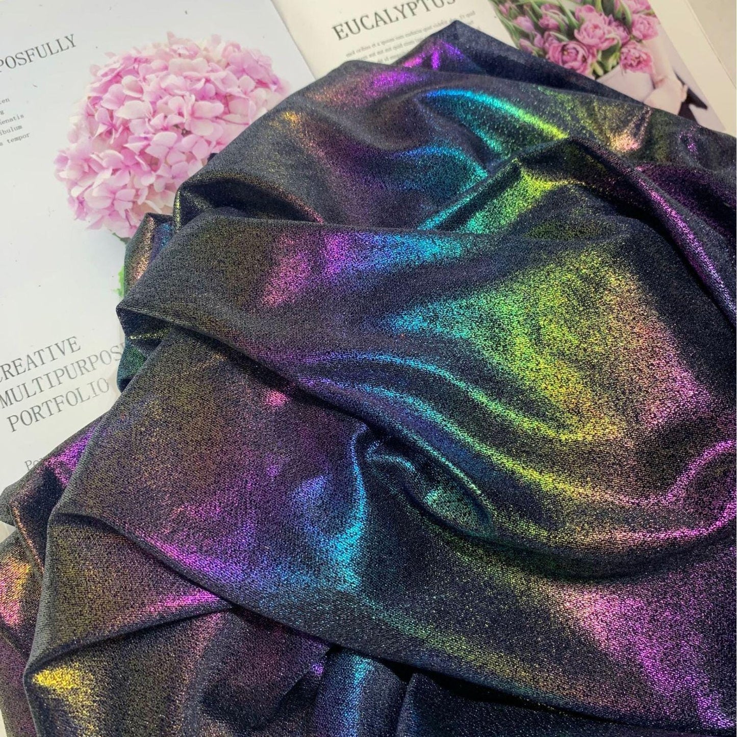 Holographic Linen Blend Fabric ��� Diamond Shi" Wide