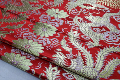Robe impériale cheongsam tibétaine en brocart multicolore orné de dragons et de phénix chinois, tissu filé en soie, satin et brocart, 74 cm de large