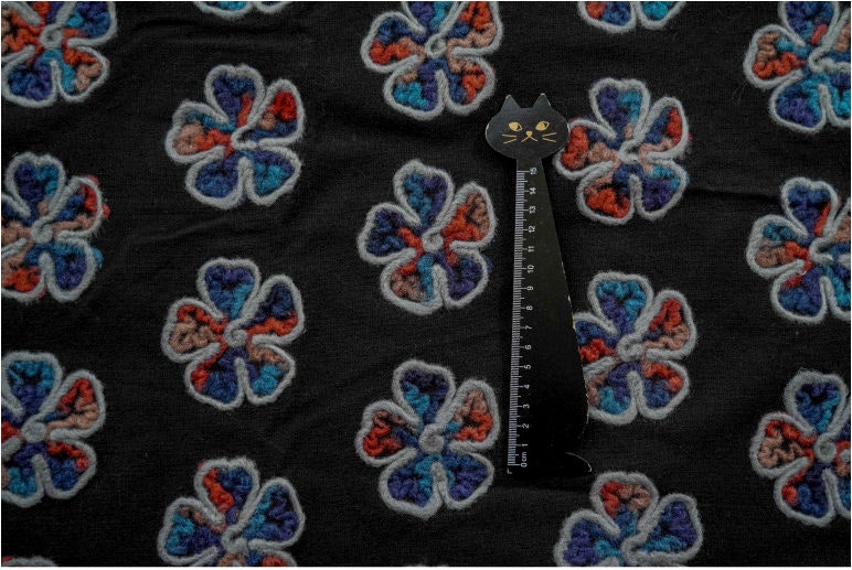 Plush Flower Knit Fabric: Contrasting Color Polyester Upholstery, 55"W