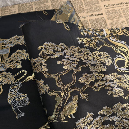 Gold Woven Tiger Jacquard Fabric with Dragon Ox Elements ��� Fashion & Decor Texti"Wide