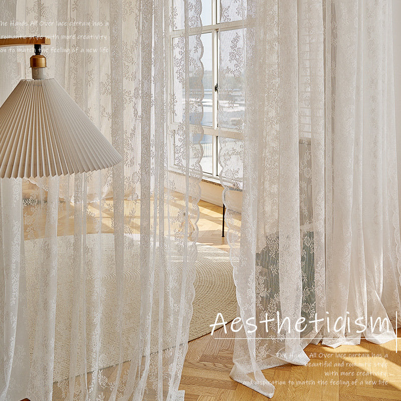 French Lace Curtain Fabric: Rose Wavy Yarn, 110" Height