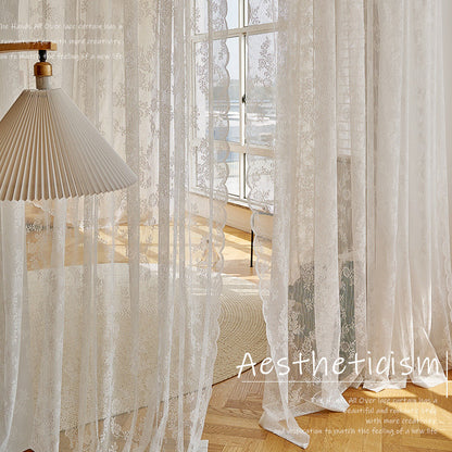 French Lace Curtain Fabric: Rose Wavy Yarn, 110" Height