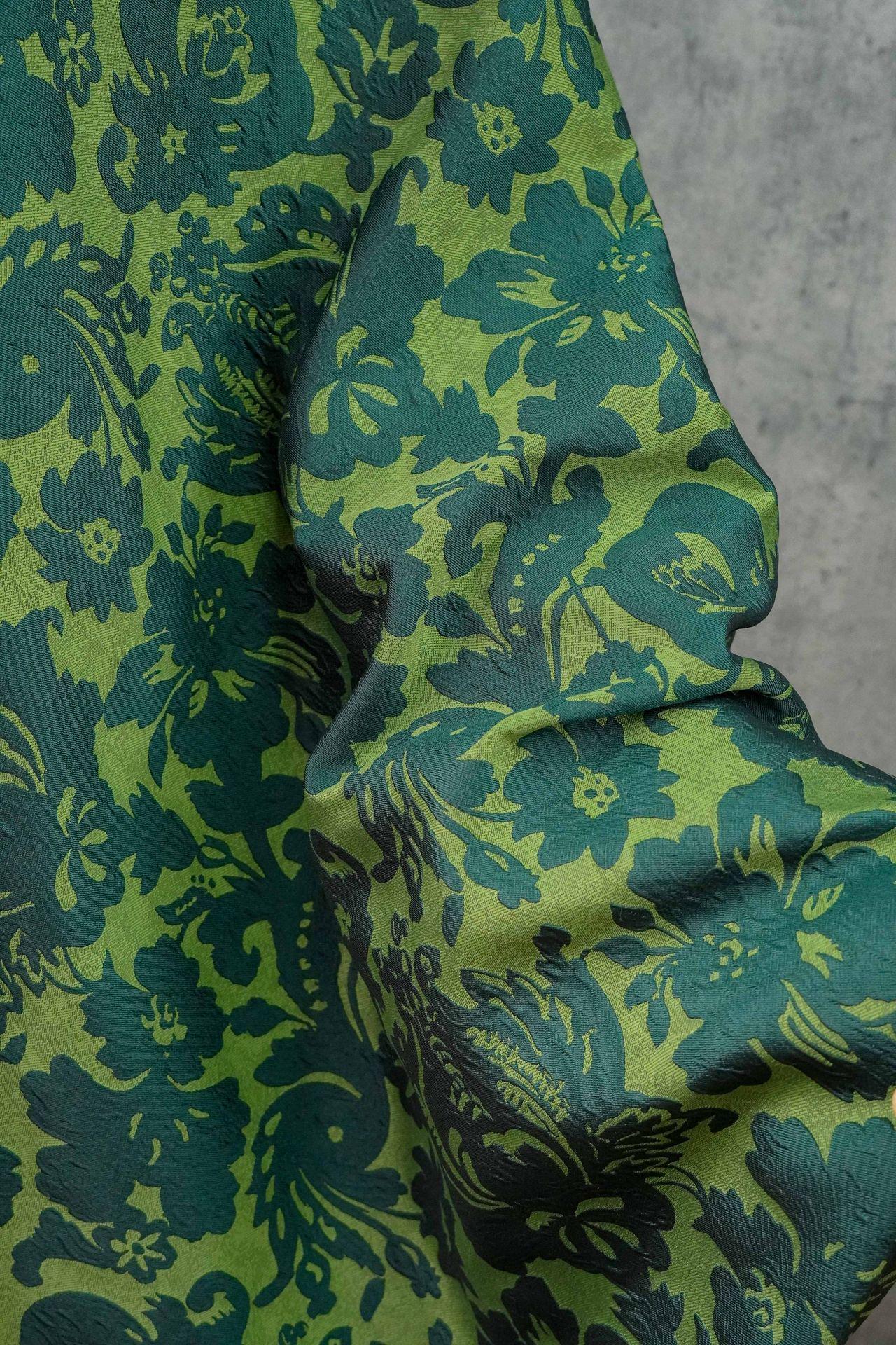 Embossed Floral Jacquard Fabric ��� Green Vintage Style Upholste" Wide