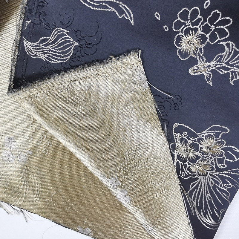 Goldfish Jacquard Fabric: Butterfly Flower Polyester Rayon Blend