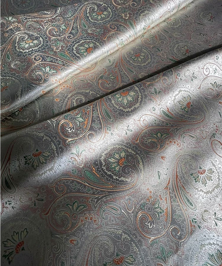 Floral Jacquard Rayon Fabric: Silver Green Cheongsam Qipao, 55"W