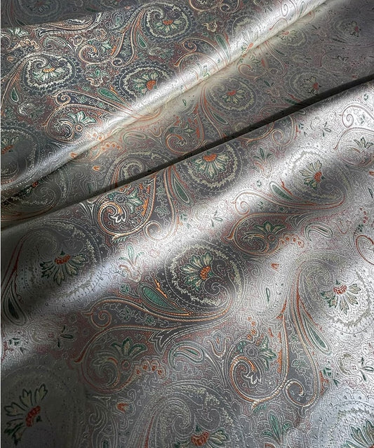 Floral Jacquard Rayon Fabric: Silver Green Cheongsam Qipao, 55"W