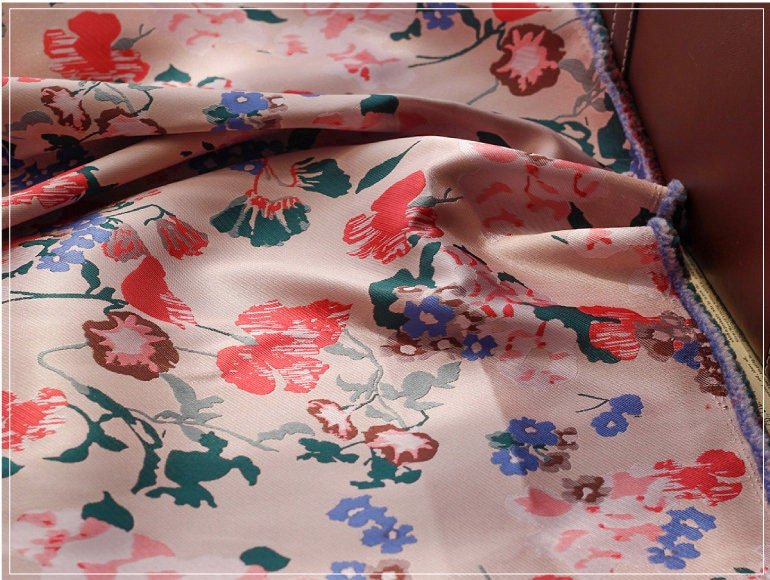 Morning Glory Jacquard Fabric: Pink Japanese Style Floral, 57" Wide - Poppylollipop
