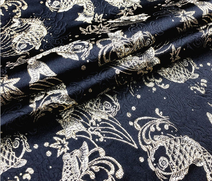 Tissu brocart de soie : motif porte de carpes et de dragons, tissu pour cheongsam de 150 cm de large