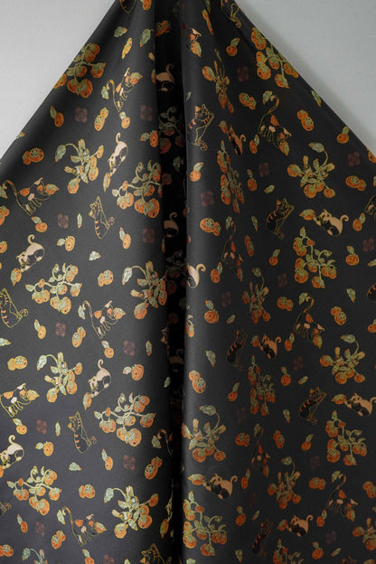 Luxury Cat & Persimmon Jacquard Fabric with Gold Accents for Handbags, 65"Wide