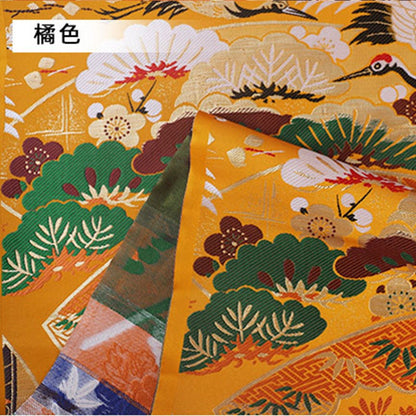 Japanese Crane Jacquard Satin Fabric: Pale Gold Bird Print, 29.5"W