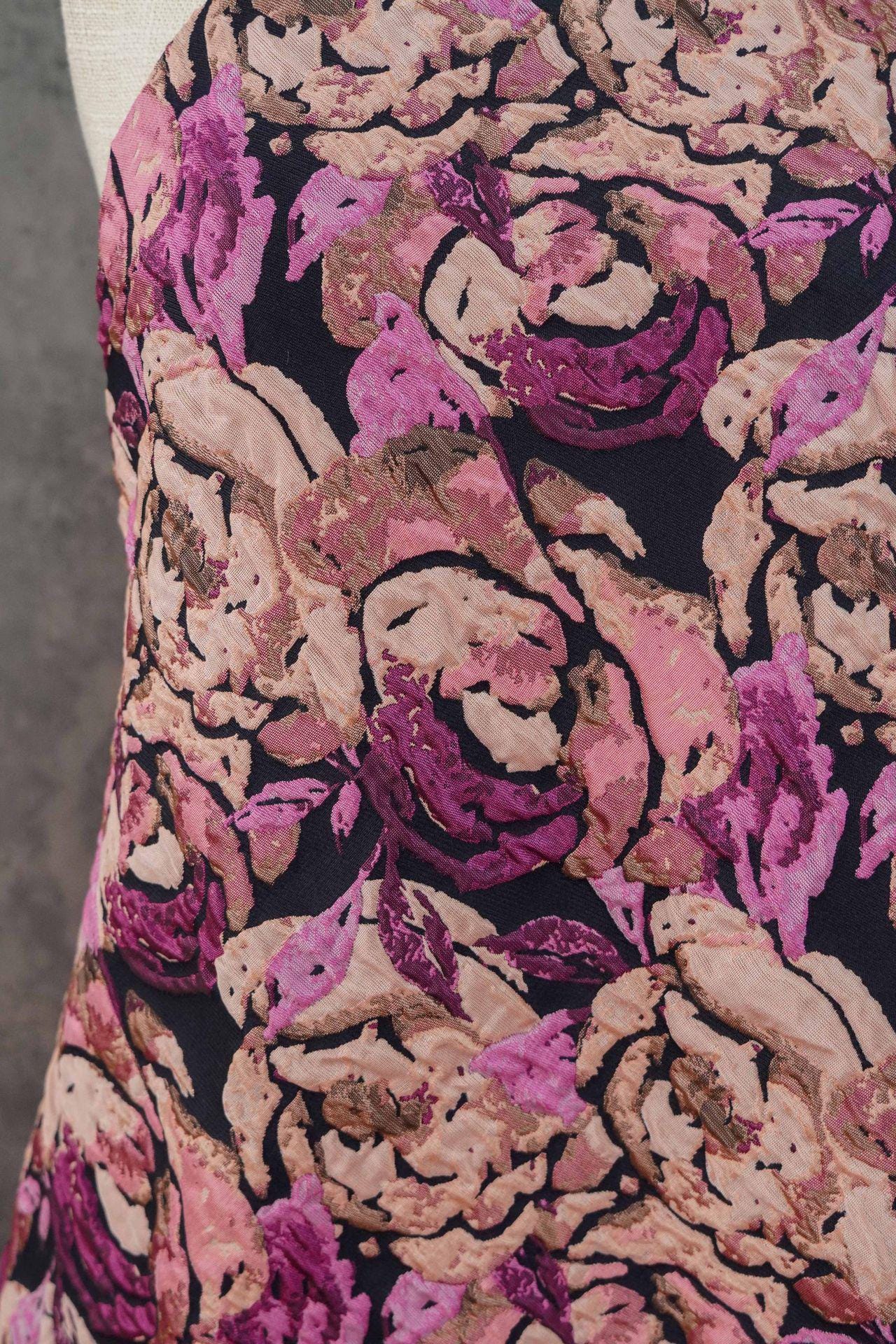 Embossed Rose Jacquard Fabric: Pink Purple Floral Brocade (60" Wide)