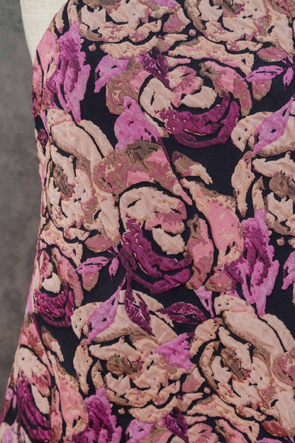 Embossed Rose Jacquard Fabric: Pink Purple Floral Brocade (60" Wide)