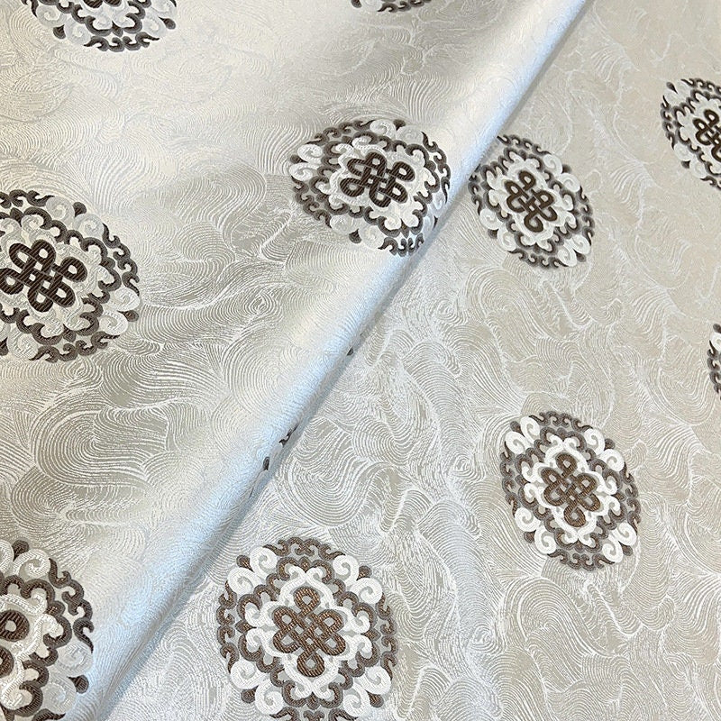 Auspicious Chinese Knot Brocade Fabric: Rayon Satin for Hanfu & Quilting (29.5"W)
