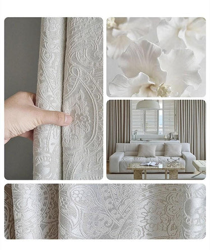 French Vintage Paisley Jacquard Curtain Fabric ��� Luxury Embossed Cream Drapery, 114��� Extra-Tall Height, Sold by the Meter, Co