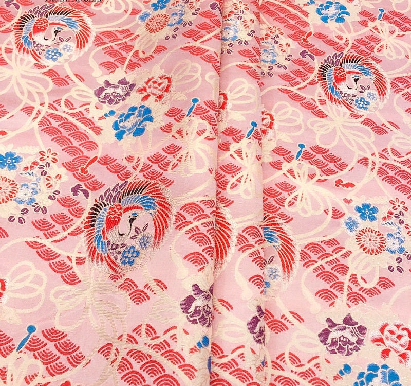 Chinese Silk Brocade Fabric: Crane Pattern, Red Jacquard (59" Wide)