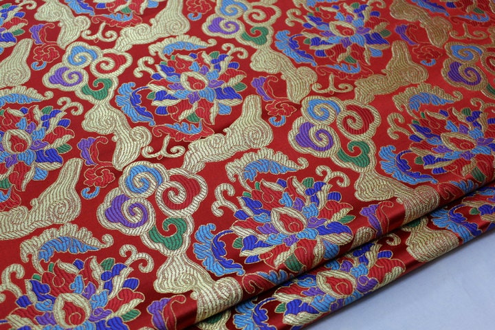 Floral Brocade Fabric: Chinese Style Jacquard Silk Rayon Blend