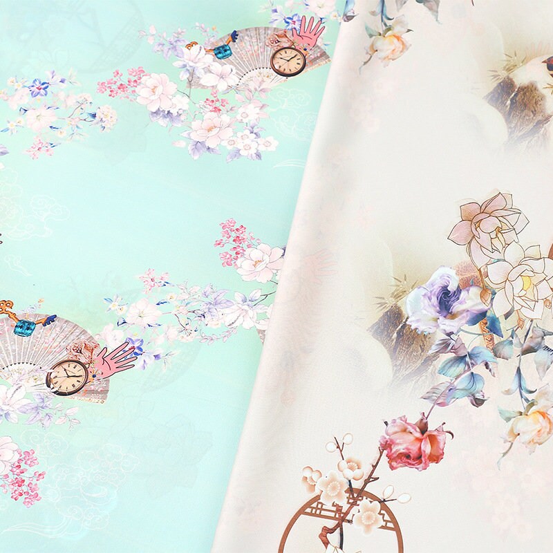 Floral Print Polyester Spandex Fabric: Cheongsam Dress Material (59"W)