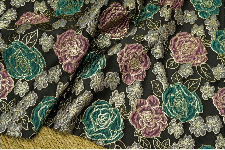 Floral Jacquard Fabric: 3D Oil Painting Texture, 56" Wide - By The Meter