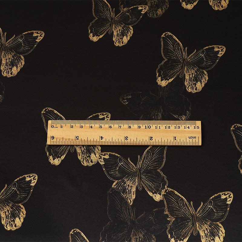 Gold Butterfly Tea Silk Satin Fabric: 59"W Digital Print, Costume & Decor