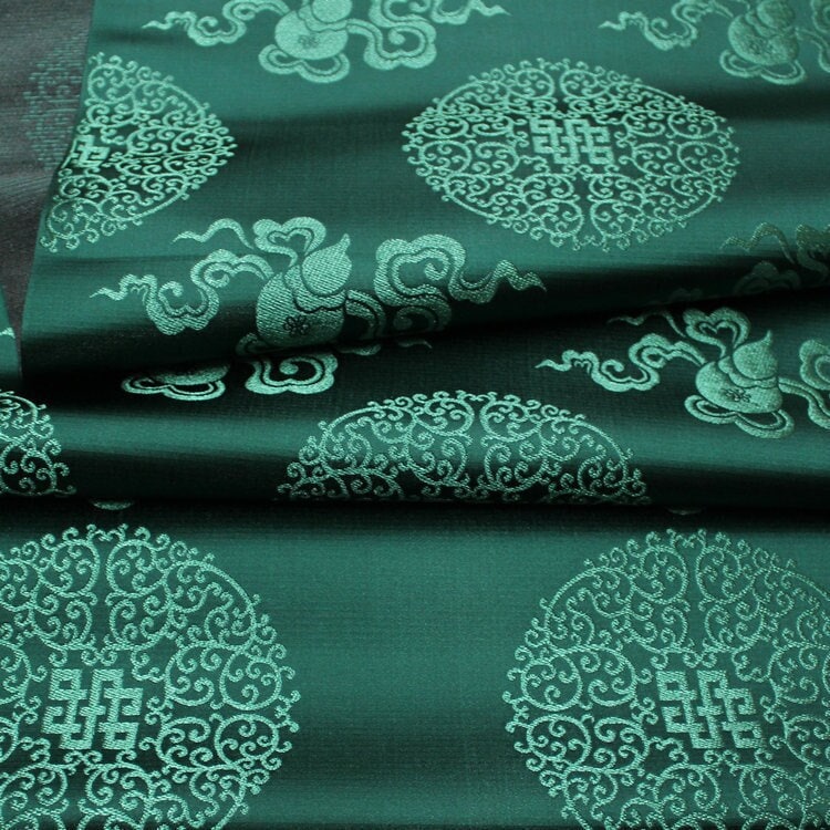 Jade Green Chinese Brocade Fabric: Silk Rayon Blend, 29" Wide
