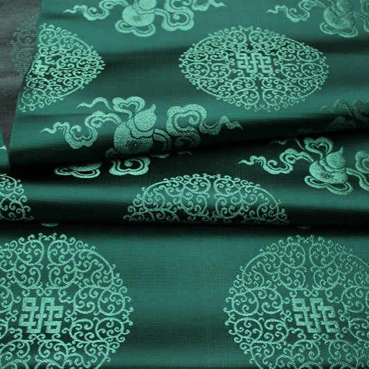 Jade Green Chinese Brocade Fabric: Silk Rayon Blend, 29" Wide