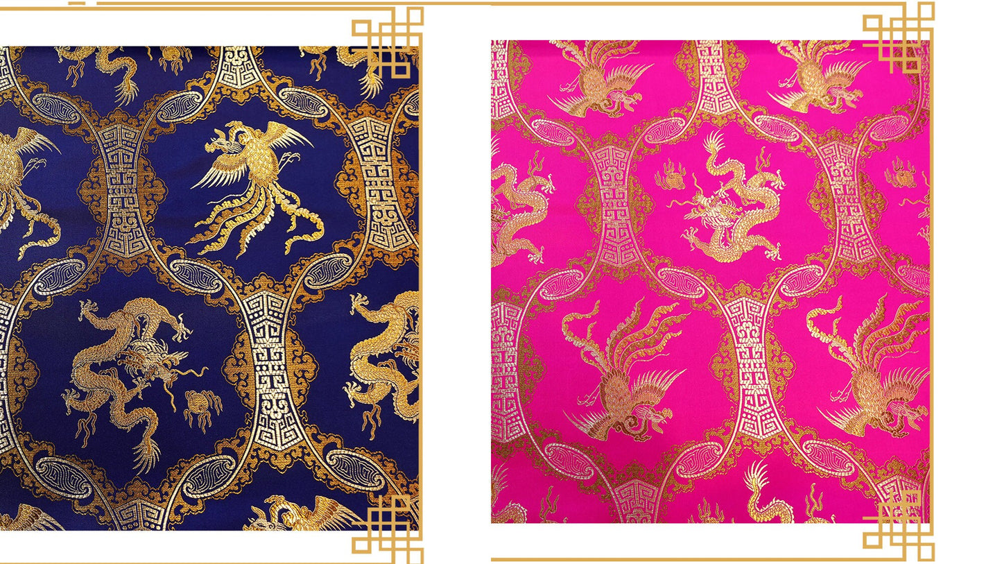Dragon Phoenix Brocade Fabric: 45"W Silk Rayon Jacquard