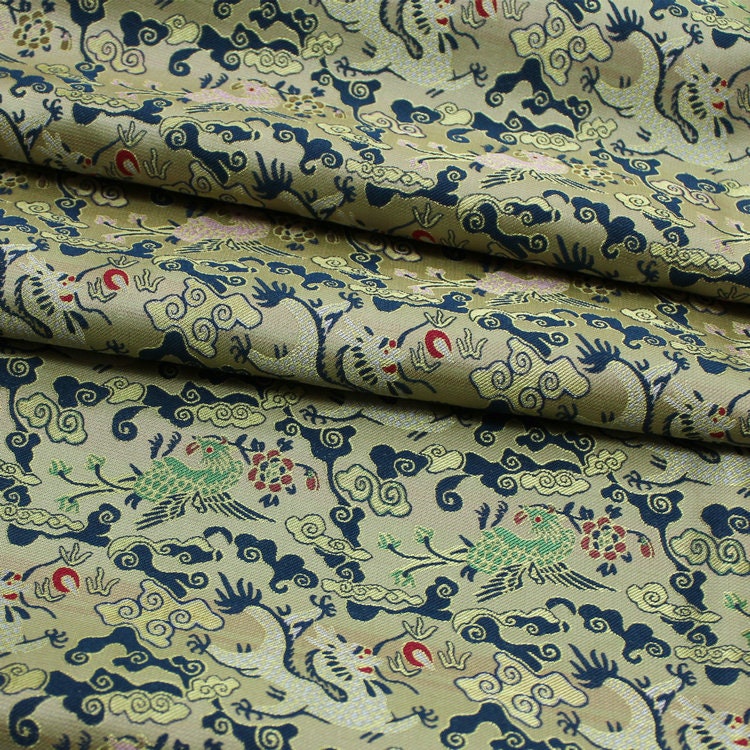 Flying Dragon Brocade Fabric: Chinese Emperor Robe Silk Blend (55"W)