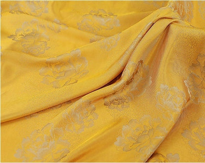 Tissu satin de soie couleur thé : imprimé floral, 150 cm de large, décoration de costumes
