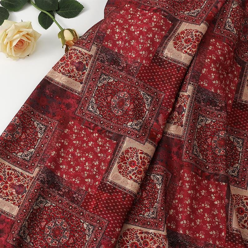 Tea Silk Satin Fabric: 59"W Digital Patch Print - Costume, Upholstery, Drapery