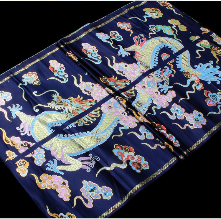 Double Dragon Brocade Fabric: Chinese Wedding Cheongsam Silk Rayon (28"W x 33.5"L)