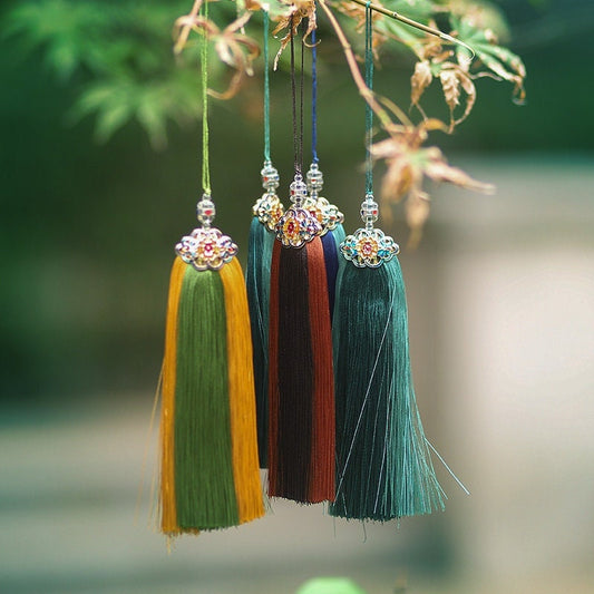 Handmade Two-Color Rayon Tassel: Antique Decor Pendant (16.5cm)