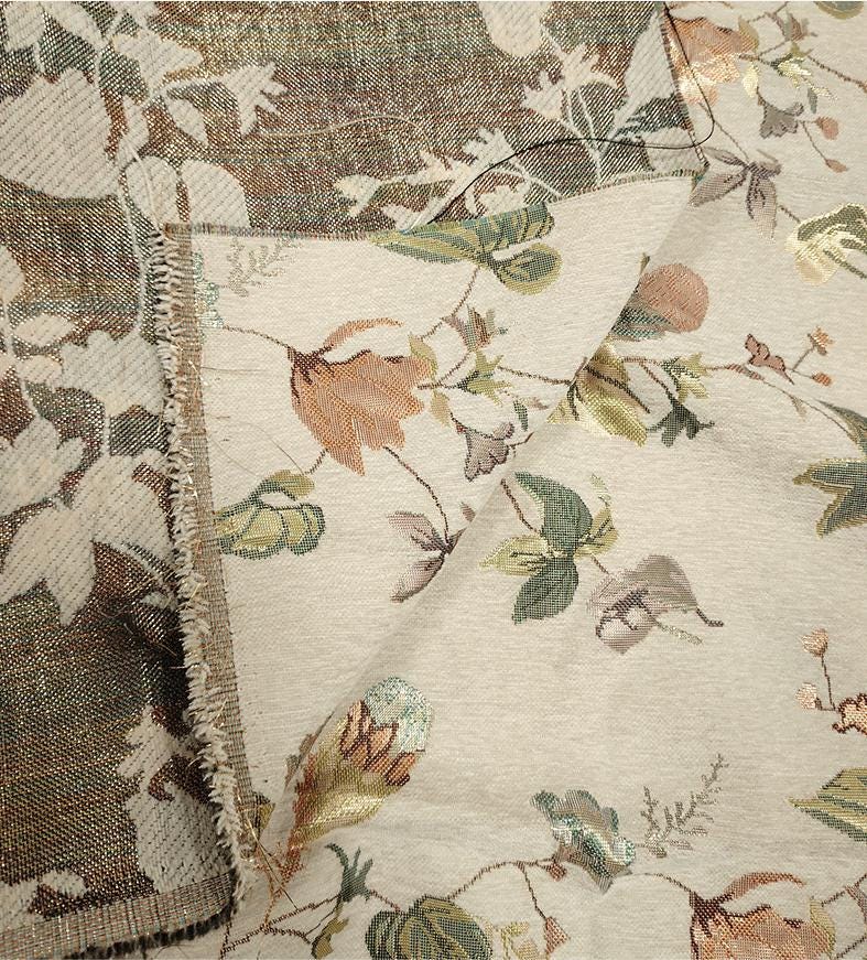 Tissu jacquard chenille à motif floral : brocart doré, 150 cm de large