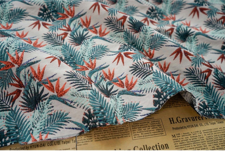 Red and Green Bamboo Fabric: Retro Upholstery, Costume, Decor