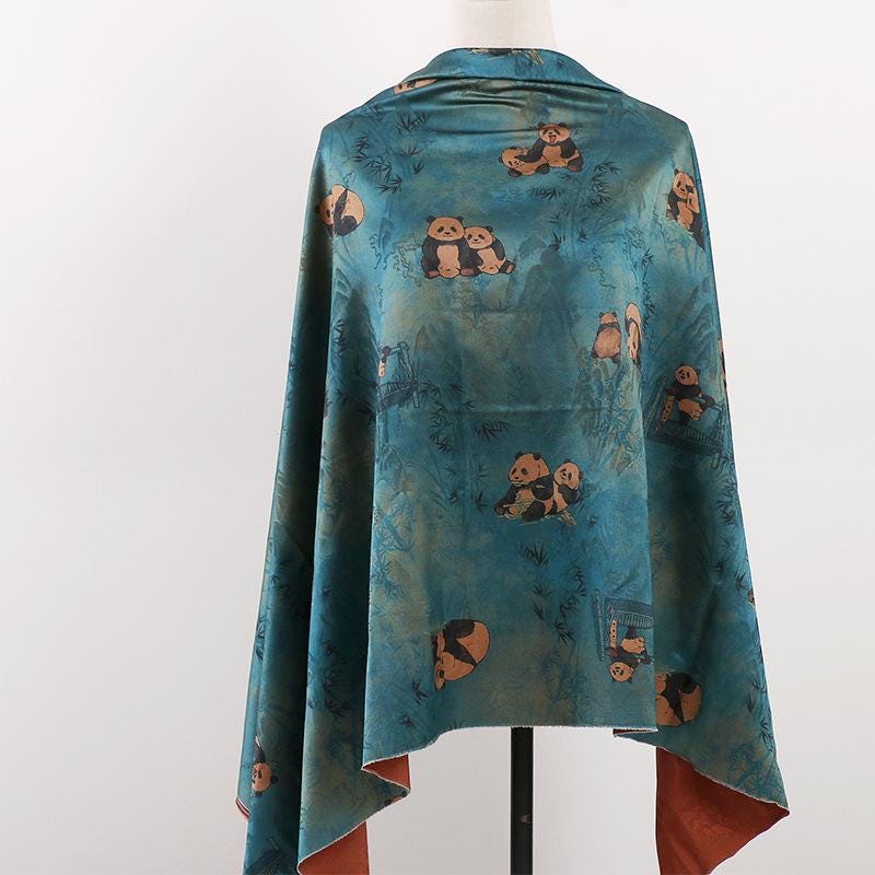 Panda Bamboo Print Tea Silk Satin Fabric - 59"W