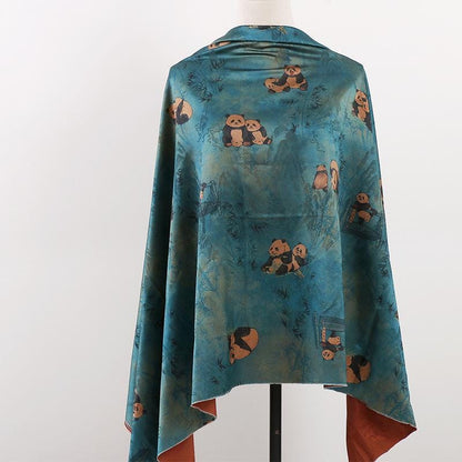 Panda Bamboo Print Tea Silk Satin Fabric - 59"W