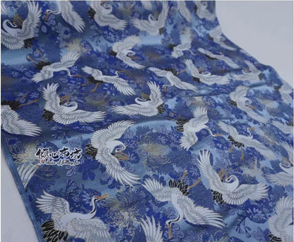 Crane Jacquard Satin Fabric: Japanese Brocade, Silver Grey, 29.5"W