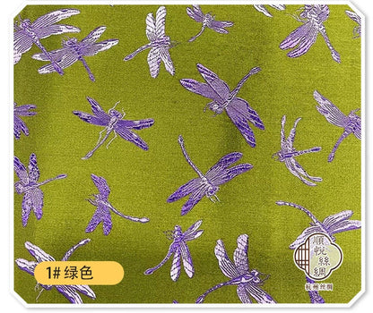 Dragonfly Silk Brocade Fabric: Natural Mulberry Damask (29.5"W)