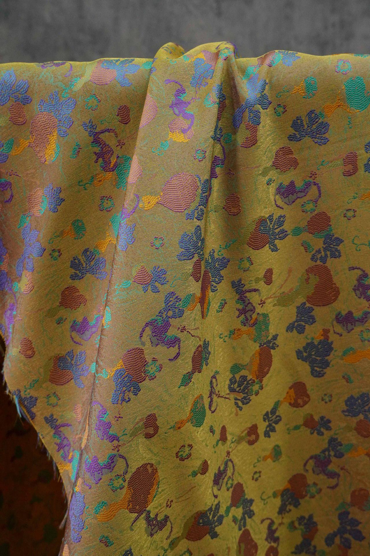 Gold Accents Brocade Fabric - Gourd Jacquard, 59" Wide