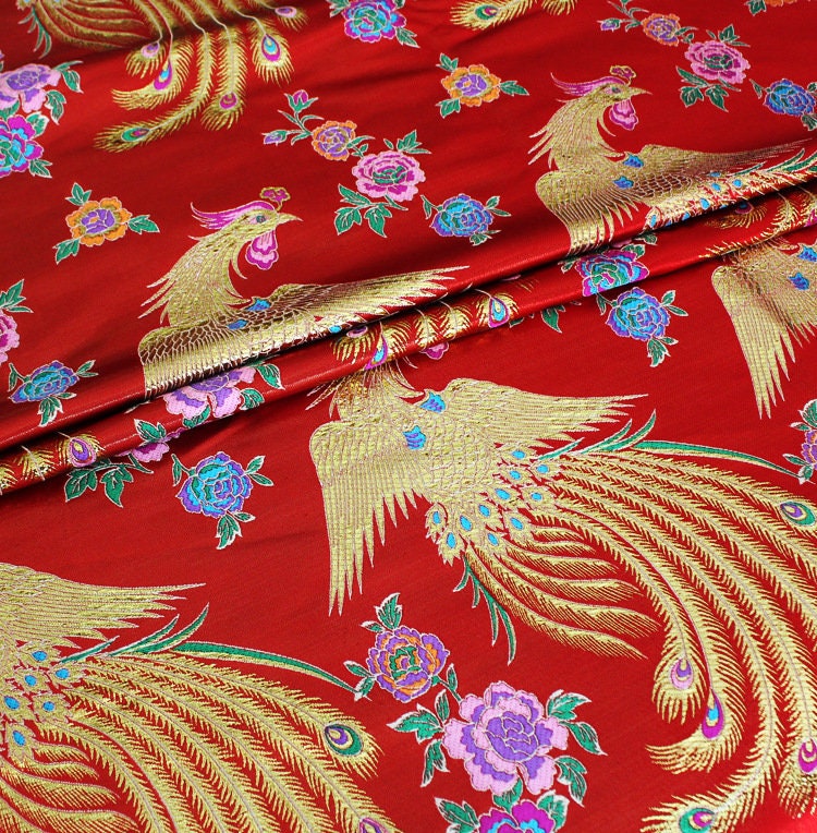 Gold Phoenix Brocade Fabric: Chinese Cheongsam Sewing Material (57"W)