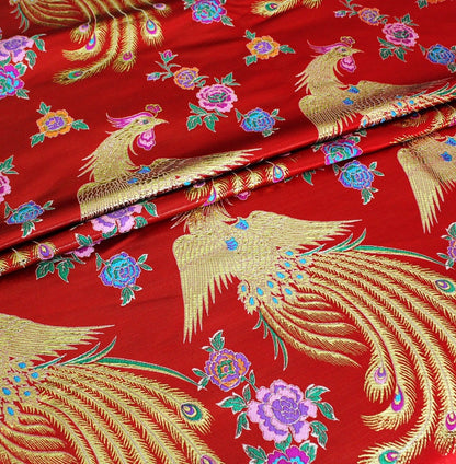 Gold Phoenix Brocade Fabric: Chinese Cheongsam Sewing Material (57"W)