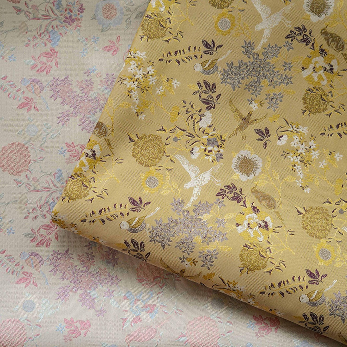 Bird Flower Jacquard Fabric: Bright Color Upholstery, Costume, Decor (60")