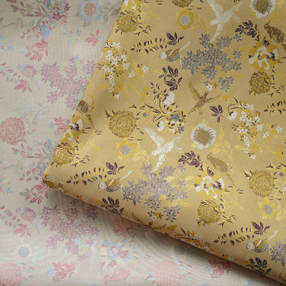 Bird Flower Jacquard Fabric: Bright Color Upholstery, Costume, Decor (60")
