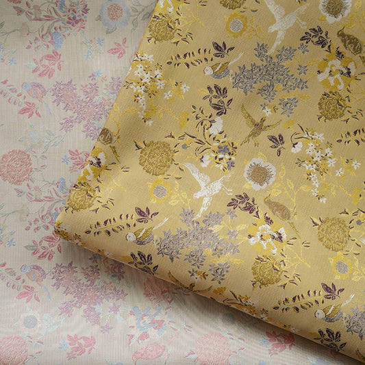 Bird Flower Jacquard Fabric: Bright Color Upholstery, Costume, Decor (60")