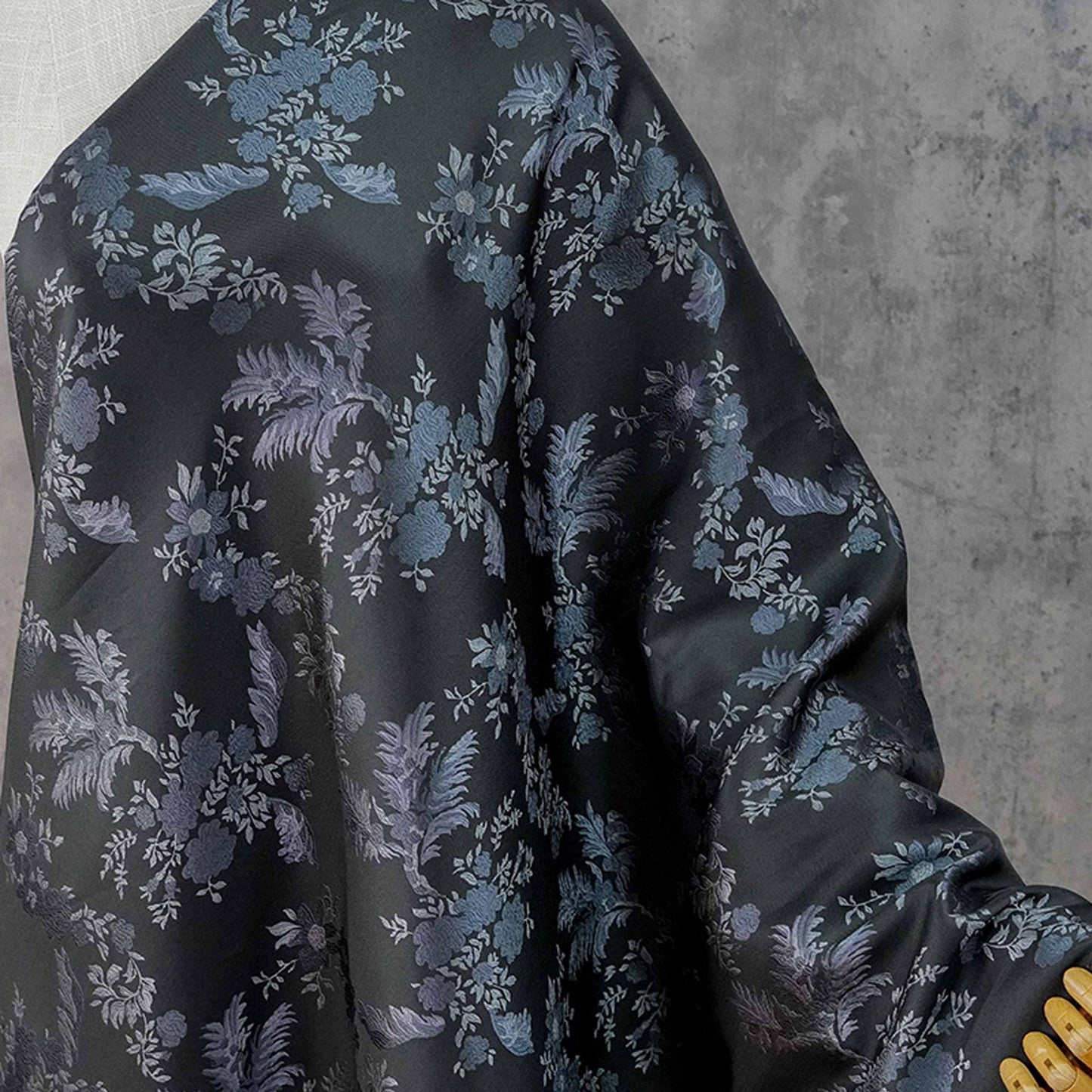 Luxury European-Style Black Jacquard Fabric with Floral Pattern, 62"Wide