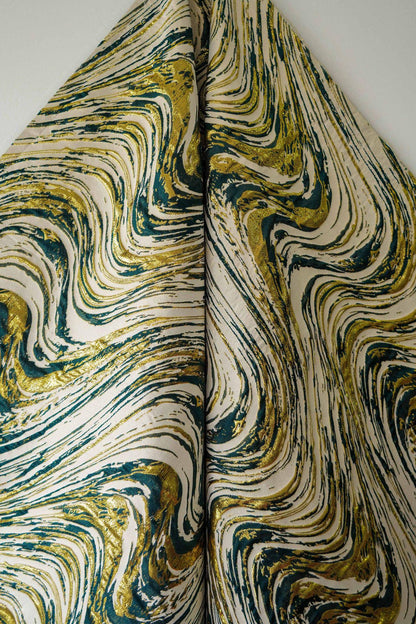 Gold Thread Jacquard Fabric: Universe Galaxy Design, 55" Wide
