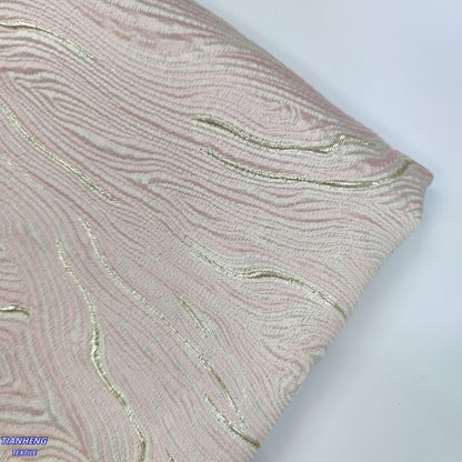 Gold & Light Blue Jacquard Fabric: 3D Texture Oil Painting Design