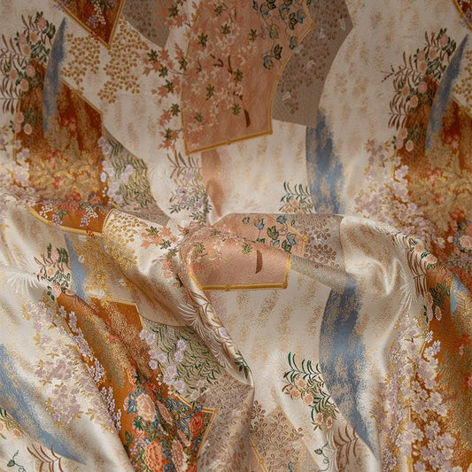 Tissu tissé Nishijin : Mélange de soie et de rayonne pour éventails japonais (au mètre)