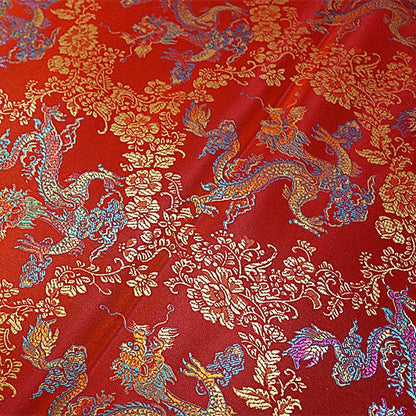 Dragon Brocade Fabric: Colorful Jacquard Satin, Home Decor (35"W)