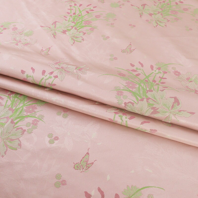 Tissu brocart de soie à motif papillons et narcisses - Matériel de couture pour cheongsam