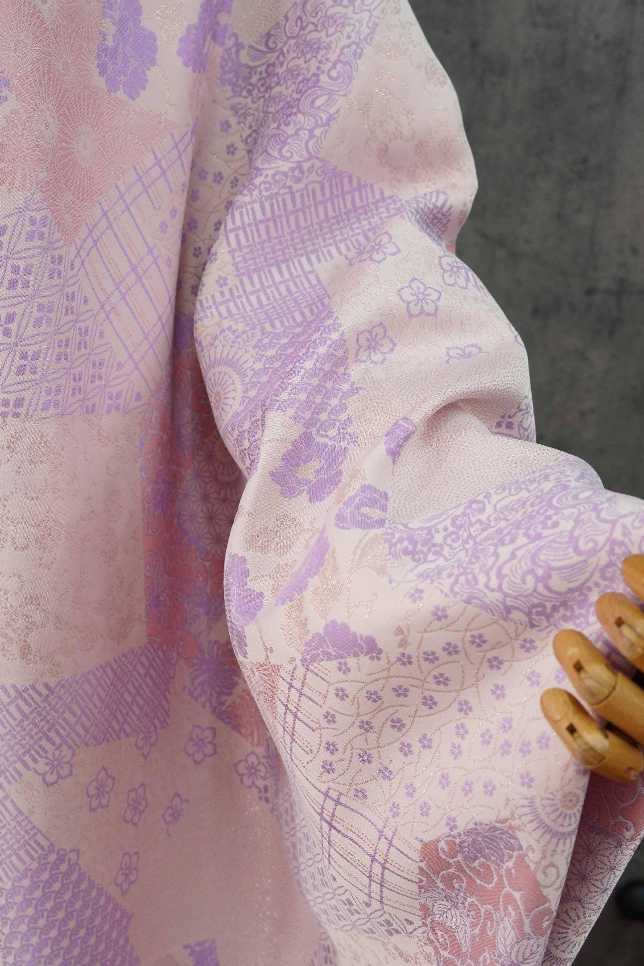 Japanese Floral Patchwork Fabric | Sashiko Style Quilting Material, 58"W